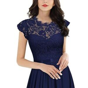 Miusol Formal Floral Lace Evening Party Maxi Dress: Navy Blue NWOT